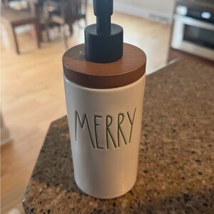 Rae Dunn Cream Soap Dispenser with Festive Text